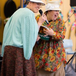 Katie Fielder and Eve Mac from JAM Band performing as old ladies