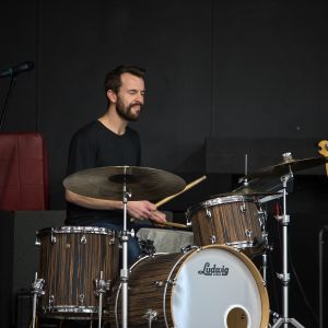 Elijah Maddern from JAM Band playing the drums for a performance in Adelaide South Australia