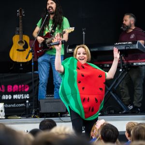 Nina Verlingieri from JAM Band dressed up as a watermelon performing in Adelaide South Australia