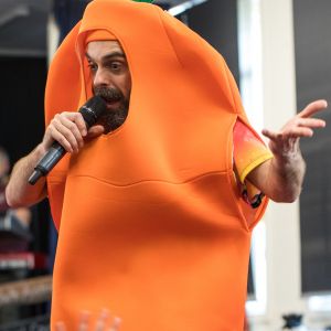 Nick Russell dressed as a carrot for a JAM Band show in Adelaide South Australia