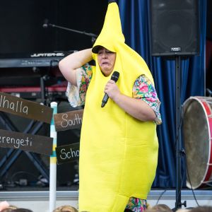 Eve Ormsby from JAM Band dressed as a banana for a performance in Adelaide South Australia