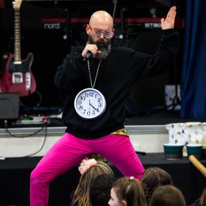 Nick Russell rapping and dancing for a JAM Band show in Adelaide South Australia